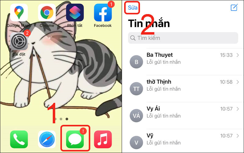 Vào ứng dụng Tin nhắn rồi chọn Sửa