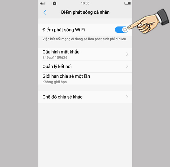 Bước 2: Bật Điểm phát sóng wifi