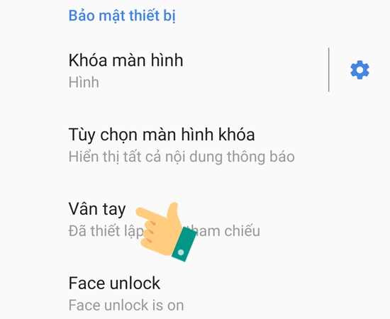 Bước 3: Hãy chọn mục Vân tay.