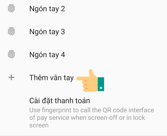 Bước 4: Để tiếp tục việc cài đặt bảo mật, hãy lựa chọn Thêm vân tay.