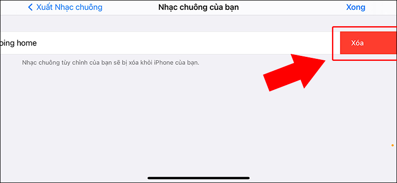 Kéo nhạc chuông muốn xóa sang trái và nhấn Xóa