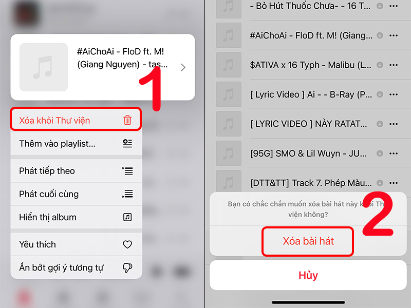 Xóa bài hát trong ứng dụng Nhạc