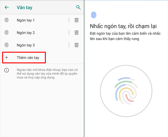 Bước 4: Tại đây, hãy Thêm vân tay của bạn và làm theo hướng dẫn.