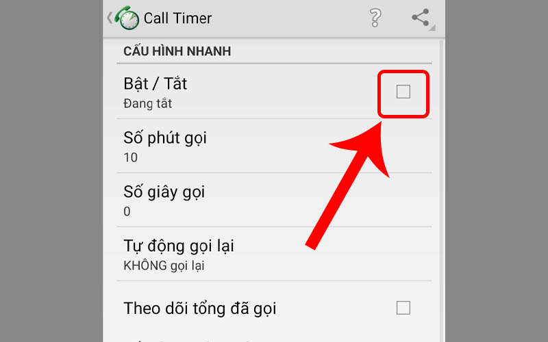 Bỏ tích ở mục Bật/Tắt để tắt giới hạn thời gian gọi