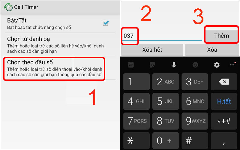 Tiến hành nhập đầu số muốn gia hạn cuộc gọi rồi nhấn Thêm