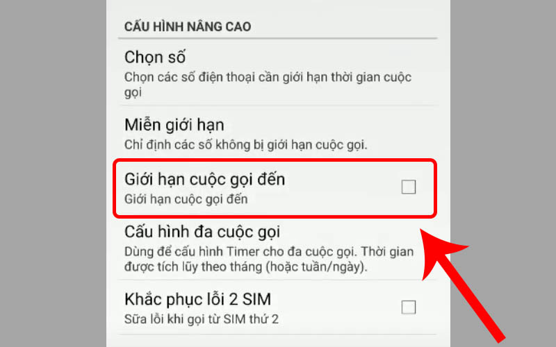 Tick vào mục Giới hạn cuộc gọi đến