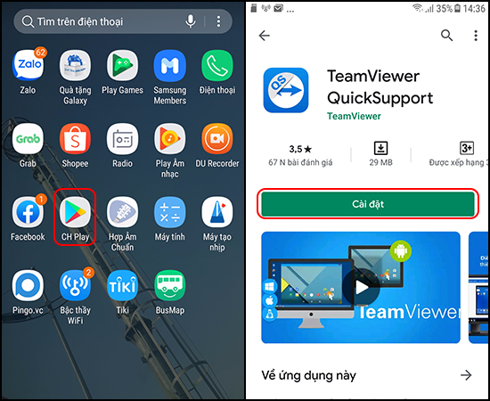 Cài đặt TeamViewer QuickSupport trong CH Play