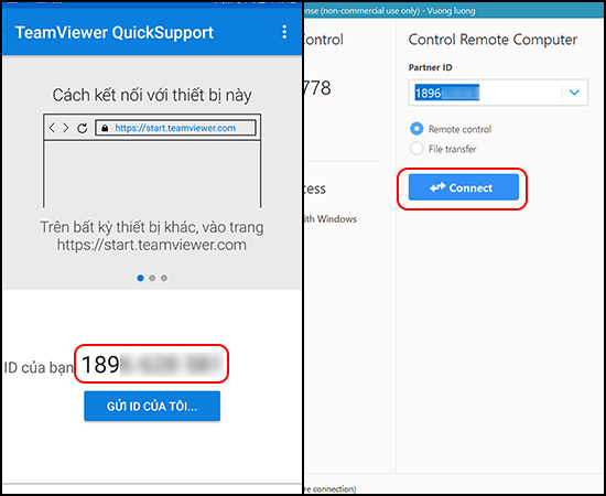 Nhập ID vào ứng dụng TeamViewer trên máy tính