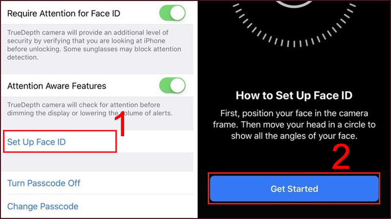 Nhấn vào Setup Face ID. Nhấn Get Started