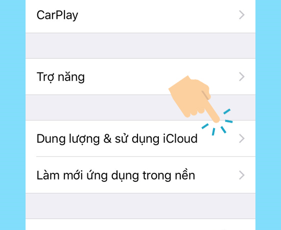 Vào Dung lượng & sử dụng icloud