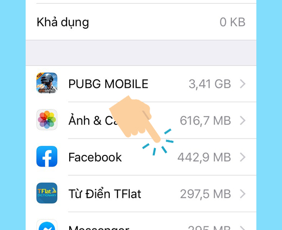 vào biểu tượng ứng dụng facebook