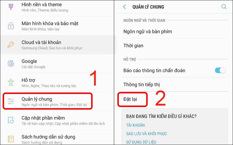  Nhấn vào Quản lý chung rồi chọn Đặt lại