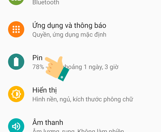 Bước 2: Tiếp theo bạn chọn Pin.