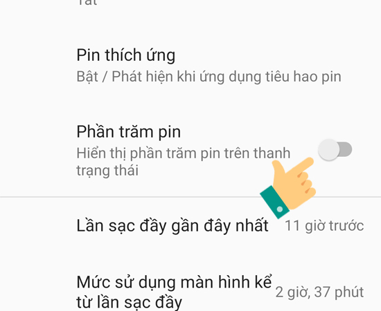 Bước 3: Cuối cùng, kéo nút sang phải ở dòng Phần trăm pin.