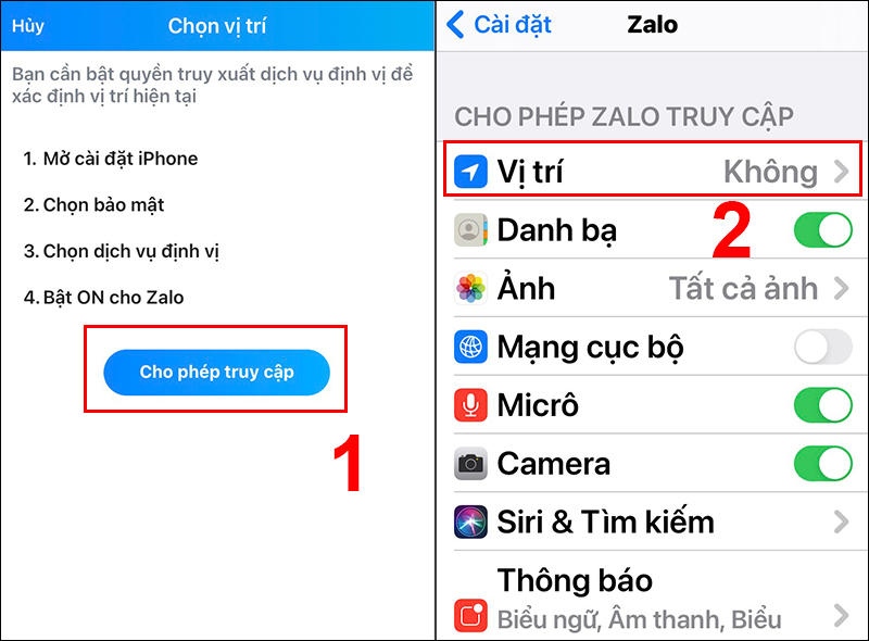  Cho phép Zalo truy cập vị trí