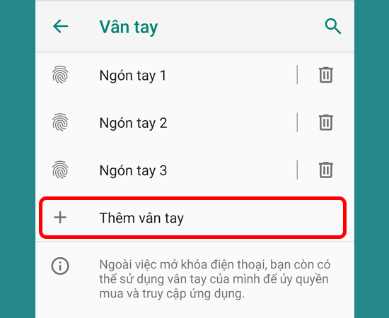 Bước 4: Hãy Thêm vân tay của bạn.