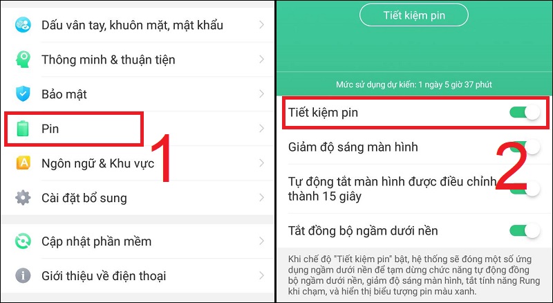 Bật tùy chình tiết kiệm pin trên điện thoại