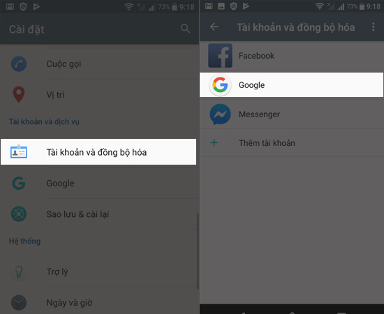 Bước 1: Bạn vào cài đặt tài khoản chọn và đồng bộ hóa, sau đó chọn tài khoản Google. Bạn có thể chọn tài khoản Facebook, Instagram hay Messenger đều được,...