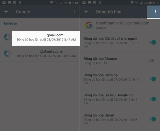 Bước 2: Bạn chọn Gmail muốn xóa và chọn dấu 3 chấm 