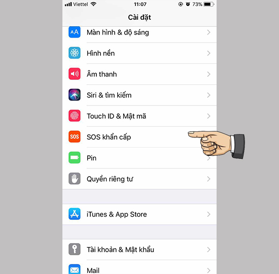 Cài đặt > SOS khẩn cấp.
