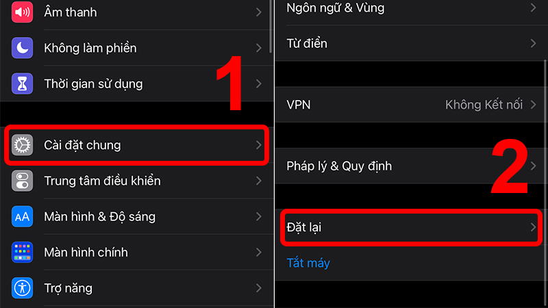Cài đặt đặt lại cho máy