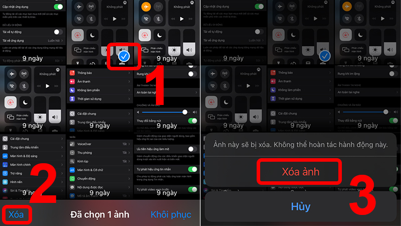 Các thao tác tương tự như khi xóa ảnh