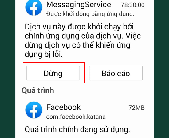 Bước 3: Chọn Dừng.