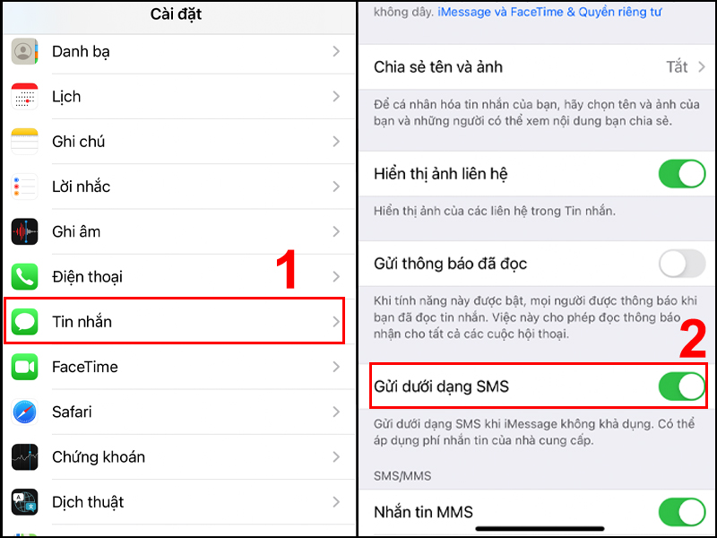 Bật dưới dạng SMS