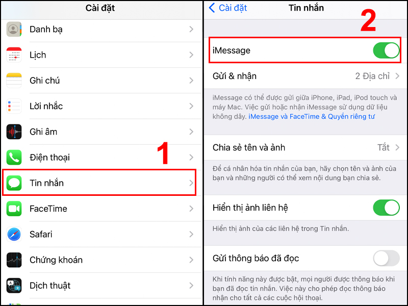 Bật và tắt iMessage 