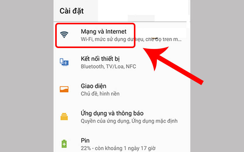 Nhấn vào Mạng và Internet