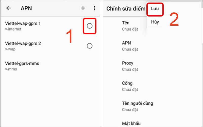 Chọn lại cấu hình mạng hoặc thiết lập cấu hình mới rồi lưu