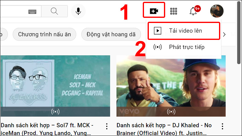 Chọn vào biểu tượng video và nhấn Tải video lên