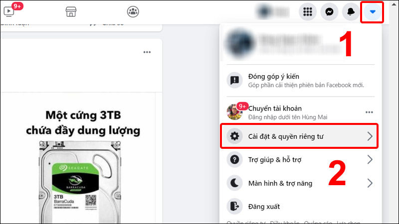 Chọn Cài đặt & quyền riêng tư trên Facebook