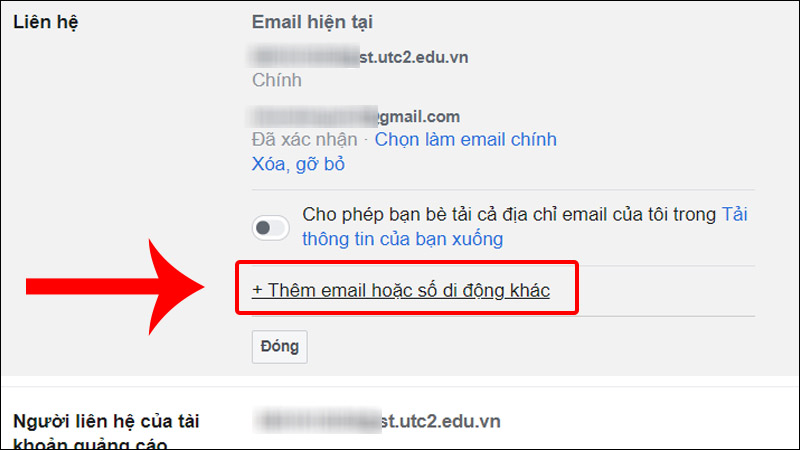 Click chọn Thêm email hoặc số di động khác