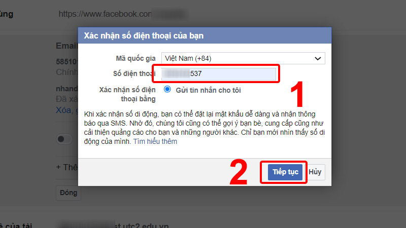 Nhập Số điện thoại của bạn và nhấn Tiếp tục