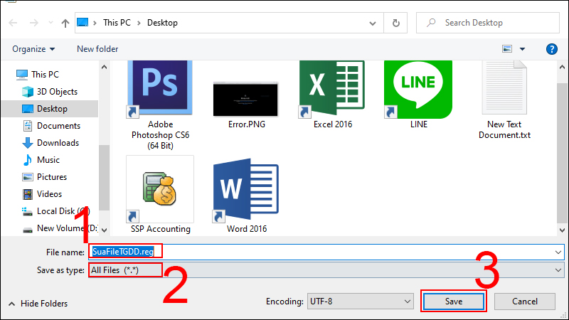 Sửa lại File name và Save as type > Nhấn Save