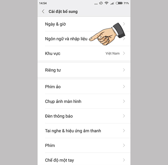 Vào ngôn ngữ và nhập liệu