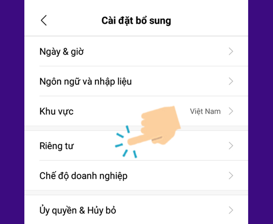 vào Riêng tư