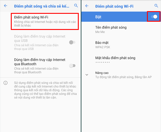 Bước 4: Sau khi thực hiện bước 3, bạn sẽ thấy Điểm phát sóng Wi-Fi và hãy bật nó lên.