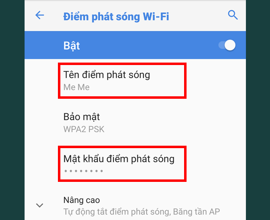 Bước 5: Bạn cũng có thể thiết lập Tên và Mật khẩu điểm phát sóng của mình.