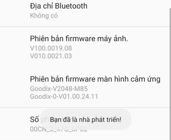 Bước 4: Ở mục Giới thiệu điện thoại, hãy chạm nhiều lần vào dòng Số phiên bản cho đến khi trên màn hình hiển thị thông báo Bạn đã là nhà phát triển!