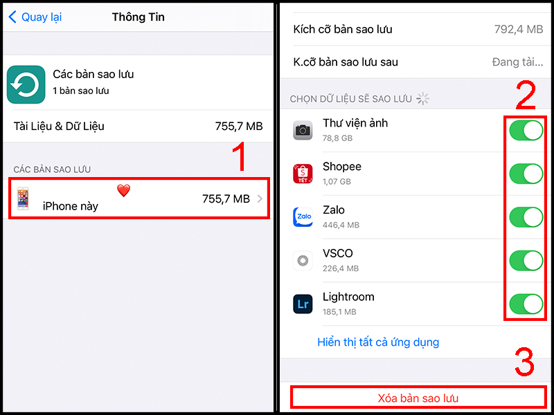 Xóa bản sao lưu