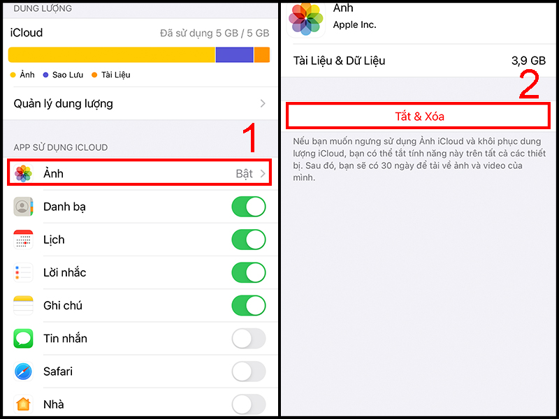 Tắt & Xóa Ảnh iCloud