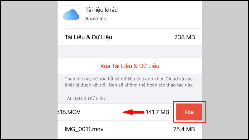 Xóa tài liệu trên iCloud Drive