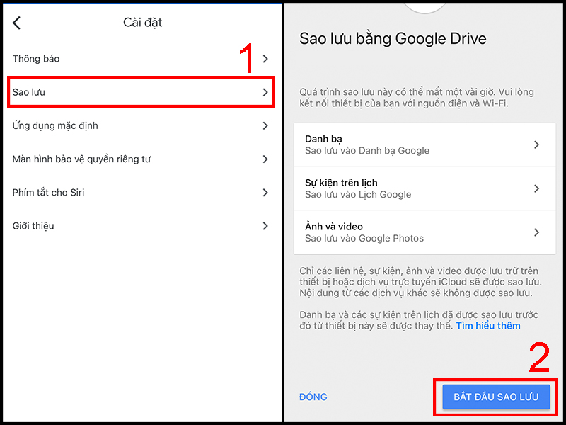 Sao lưu dữ liệu trên Google Drive