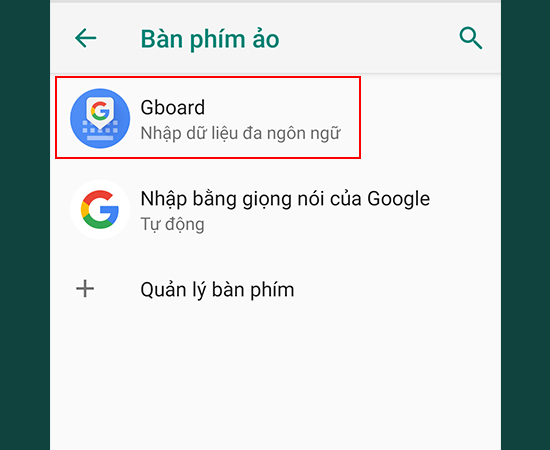 Bước 4: Tại đây, chọn Gboard.
