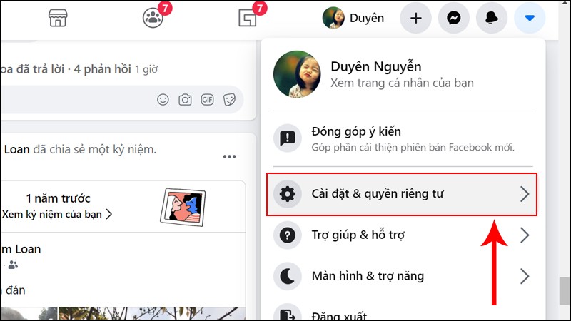 Truy cập mục Cài đặt và quyền riêng tư