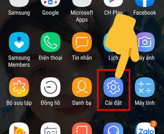 - Bước 1: vào Cài Đặt: