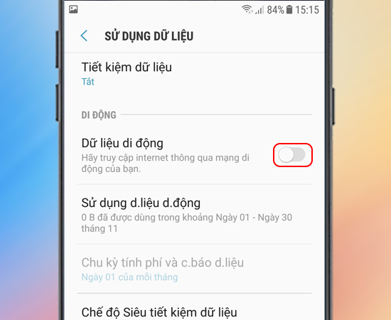 Bước 4: Cuối cùng bạn bật Dữ liệu di động
