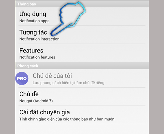 Chọn Tương tác.